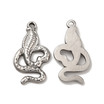 304 Stainless Steel Pendants, Snake Charm, Stainless Steel Color, 26x14.5x2.5mm, Hole: 2mm