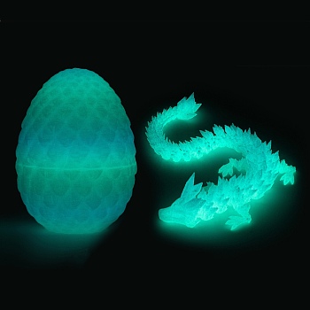 Plastic 3D Printed Dragon & Egg Toy, Aquamarine, 130mm
