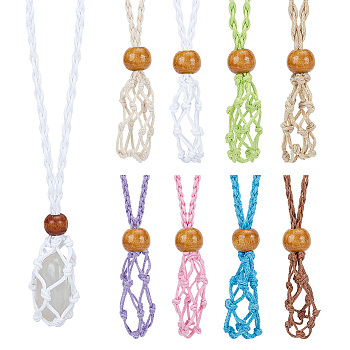 PandaHall Elite 9Pcs 9 Colors Braided Cotton Thread Cords Macrame Pouch Necklace Making, Adjustable Wood Beads Interchangeable Stone Necklace, Mixed Color, 40-1/2 inch(103cm), 1pc/color