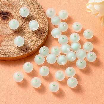 Transparent Acrylic Beads, Frosted, Bead in Bead, Round, Pale Turquoise, 8x7.5mm, Hole: 2mm, about 100pcs/bag