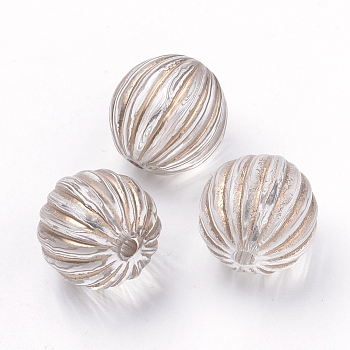 Plating Transparent Acrylic Beads, Golden Metal Enlaced, Corrugated Round, Clear, 16mm, Hole: 2mm