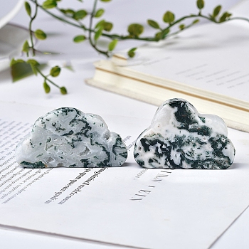 Natural Moss Agate Healing Cloud Figurines, Reiki Energy Stone Display Decorations, 50~60mm