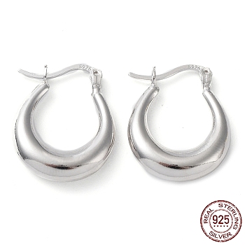 Rhodium Plated 925 Sterling Silver Chunky Hoop Earrings, Thick Hoop Earrings, with S925 Stamp, Real Platinum Plated, 20x4x15mm