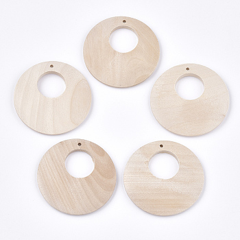 Wood Big Pendants, Flat Round, Wheat, 50x4.5~5.5mm, Hole: 2mm