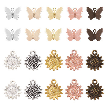 Brass Filigree Pendants, with Alloy Pendants, Flower & Butterfly, Mixed Color, 18.6x15x2.5mm, hole: 1.8mm & 11x13.5x3mm, Hole: 1.5mm, 50pcs/shape, 100pcs/set