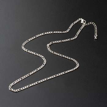 304 Stainless Steel Figaro Chain Necklaces, with Lobster Claw Clasps, Stainless Steel Color, 46cm
