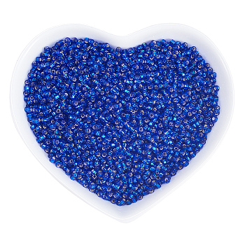 Ornaland 12/0 Transparent Glass Seed Beads, Grade A, Silver Lined Round Hole, Round, Midnight Blue, 2x1.5mm, Hole: 0.3mm, about 11200pcs/bag