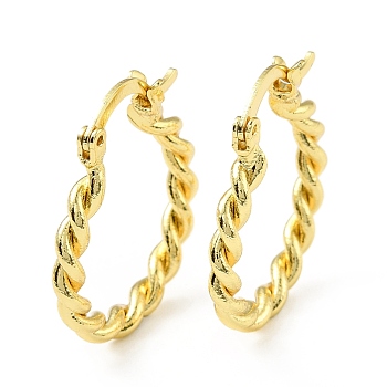 Brass Twist Rope Hoop Earrings for Women, Lead Free & Cadmium Free & Nickel Free, Real 18K Gold Plated, 25.5x22x3mm, Pin: 0.9mm