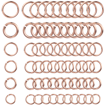 720Pcs 6 Styles 304 Stainless Steel Jump Rings, Open Jump Rings, Rose Gold, 26 Gauge~21 Gauge, 3~6x0.4~0.7mm, 120pcs/style