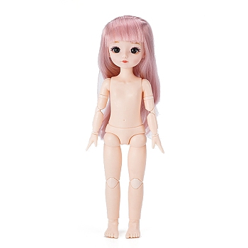 Plastic Girl Action Figure Body, with Head & Long Curly Hairstyle, for BJD Doll Accessories Marking, Pink, 260mm