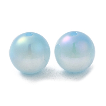 Iridescent Opaque Resin Beads, Candy Beads, Round, Light Sky Blue, 12x11.5mm, Hole: 2mm