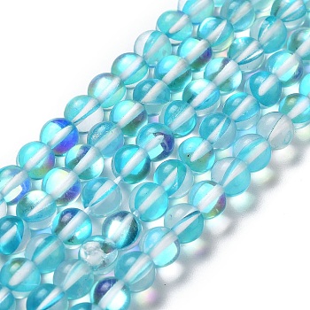 Synthetic Moonstone Beads Strands, Round, Cyan, 6mm, Hole: 1mm, about 31pcs/strand, 7.20 inch(18.3cm)