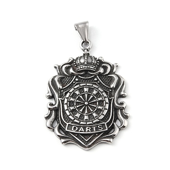 304 Stainless Steel Big Pendants, with 201 Stainless Steel Snap on Bails, Dartboard Charm, Antique Silver, 52x37x5.5mm, Hole: 8.2x4mm