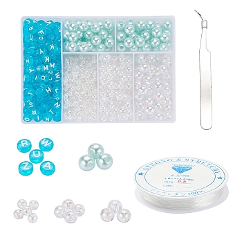 DIY Jewelry Bracelets Making Kits, Including Eco-Friendly Transparent Acrylic Beads, Imitation Pearl Acrylic Beads, Clear Elastic Crystal Thread, 410 Stainless Steel Pointed Tweezers, Mixed Color, Beads: 710pcs