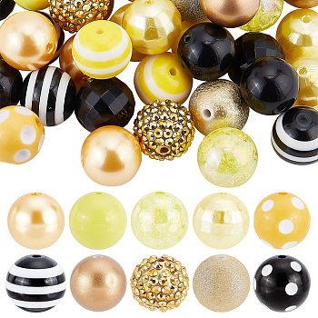Elite 1 Set Acrylic Beads Set, Round, Yellow, Yellow: 19~20x18~19.5mm, Hole: 2~3mm, 50pcs/set