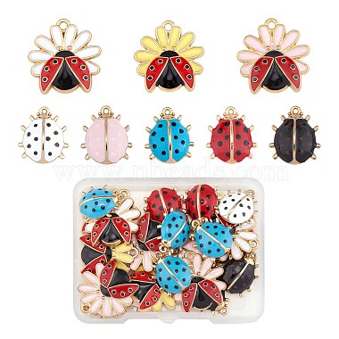 Golden Mixed Color Ladybug Alloy+Enamel Pendants