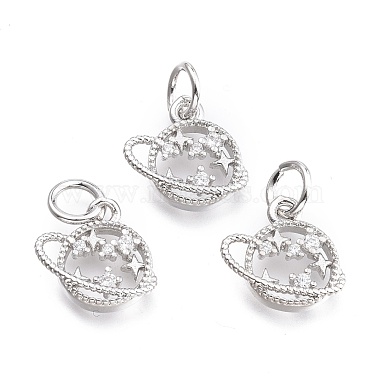 Real Platinum Plated Clear Planet Brass+Cubic Zirconia Charms