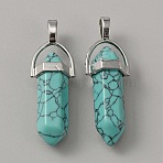 Synthetic Turquoise Dyed Double Terminal Pointed Pendants, Faceted Bullet Charm, with Platinum Plated Alloy Findings, 40x13.5x10mm, Hole: 4x5mm(G-WH0016-37F)