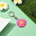 Acrylic Daisy Pendant Decoration, with Alloy Keychain Clasp, Fuchsia, 91mm(HJEW-YW00028-02)