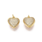 Brass Micro Pave Cubic Zirconia Heart Charms, Clear, Real 16K Gold Plated, 14x14x9mm, Hole: 3mm, Inner Size: 9.5x11.5mm(KK-N287-35G)