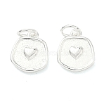 Brass Pendants, Polygon with Heart Charms, Long-Lasting Plated, Lead Free & Cadmium Free, with Jump Ring, 925 Sterling Silver Plated, 11x9x2mm(KK-H532-25S)