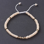 Natural Fossil Braided Bead Bracelets, with Nylon Cord and Non-magnetic Synthetic Hematite Beads, 2-1/8 inch~2-3/4 inch(5.5~7cm)(BJEW-O175-C12)