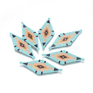 MIYUKI & TOHO Handmade Japanese Seed Beads Links, Loom Pattern, Rhombus, Colorful, 60~61x24.5~25x1.7mm, Hole: 1.6mm(SEED-A029-AC05)