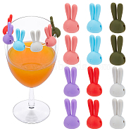 2 Sets 12Pcs Rabbit Ear Silicone Wine Glass Charms, Goblet Marker, Mixed Color, 32x17.5x15mm, Hole: 3mm(DIY-NB0010-55)