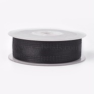 Single Face Polyester Satin Ribbon, with Texture Edge, Black, 1-1/2 inch(38mm), about 50yards/roll(45.72m/roll)(SRIB-L041-38mm-A031)
