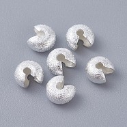 Textured Brass Crimp Beads Covers, Silver Color Plated, 7x4.5mm, Hole: 1.8mm(KK-I665-23S)