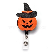 Halloween Pumpkin Glitter Powder Felt & ABS Plastic Badge Reel, Retractable Badge Holder, with Iron Alligator Clip, Platinum, Orange Red, 11.4cm, Pumpkin: 79x49x27mm(AJEW-I053-22)