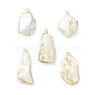 Natural Baroque Keshi Pearl Pendants, Nuggets Charms, with Light Gold Plated Brass Findings, 33~41.5x17~23.5x6~10mm, Hole: 1.6~1.8mm(SHEL-F005-07LG)