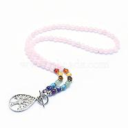 Tibetan Style Alloy Pendant Necklaces, with Natural Rose Quartz Beads and Toggle Clasps, Teardrop with Tree
, 21.2 inch(54cm)(NJEW-F170-A03)