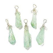 Electroplated Platinum Palted Copper Wire Wrapped Natural Quartz Crystal Pendants, Nuggets Charms, Aquamarine, 30~43.5x8~14.5x6~12mm, Hole: 3.5~4mm(G-L133-07J)