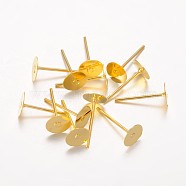 Golden Plated Iron Flat Base Ear Stud Findings, Golden, 11x6mm, Pin: 0.7mm(X-E013-G)