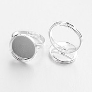 Adjustable Silver Color Plated Brass Pad Ring Settings, Tray: 12mm, 16mm(X-KK-E653-08S)