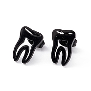 304 Stainless Steel Tooth Shape Stud Earrings for Men Women, Electrophoresis Black, 12.5x8.5mm, Pin: 0.7mm(EJEW-C044-01EB)