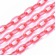 Handmade Transparent ABS Plastic Cable Chains, Oval, Cerise, 19.29 inch~19.68 inch(49~50cm), Link: 13x7.5x1.5mm(KY-S166-001E)