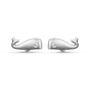 SHEGRACE Lovely 925 Sterling Silver Ear Studs, Tiny Whale Shape with AAA Cubic Zirconia, Silver, 11x5mm, Pin: 0.7mm(JE44A)