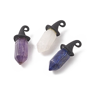 3Pcs Natural Mixed Gemstone Double Terminal Pointed Pendants, Faceted Bullet Charms, with Halloween Alloy 3D Magic Hat, 30x11mm, Hole: 1.5mm and 1.5x2mm(PALLOY-JF01989)