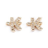 Brass Micro Pave Cubic Zirconia Links Connectors, Long-Lasting Plated, Letter, Clear, Real 18K Gold Plated, Letter.K, 7.8x8x2.8mm, Hole: 1.2mm(X-ZIRC-I042-16G-K)