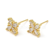 Rack Plating Brass Clover Stud Earrings with Cubic Zirconia, Lead Free & Cadmium Free, Real 18K Gold Plated, 8x8mm(EJEW-D061-38G)