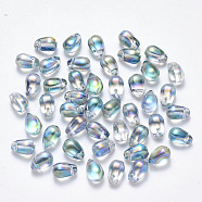 Transparent Spray Painted Glass Charms, AB Color Plated, Teardrop, Light Sea Green, 9x6x6mm, Hole: 1mm(X-GLAA-R211-03-D02)