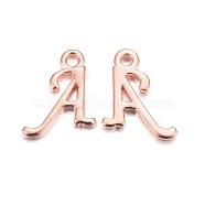 Rose Gold Plated Alloy Letter Pendants, Rack Plating, Cadmium Free & Lead Free, Letter.A, 13x10x2mm, Hole: 1.5mm(X-PALLOY-J718-01RG-A)