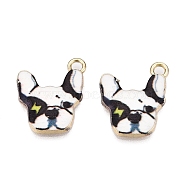 Zinc Alloy Enamel Pendants, Light Gold, Bulldog, White, 18x15x2mm, Hole: 2mm(ENAM-CJC0004-29B)