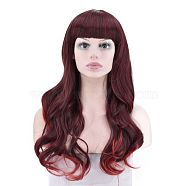 Long Wavy Wigs with Bangs For Women, Synthetic Wigs, Heat Resistant High Temperature Fiber, Burgundy, 21.6inches(55cm)(OHAR-E018-06)