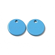 Spray Painted 201 Stainless Steel Charms, Flat Round Charms, Deep Sky Blue, 8.5x1mm, Hole: 1mm(STAS-G304-21A)
