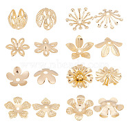 48Pcs 8 Styles Brass Fancy Bead Caps, Flower, Real 24K Gold Plated, 7~15x6~13.5x0.5~3.5mm, Hole: 0.9~2mm, 6pcs/style(KK-AR0004-11)