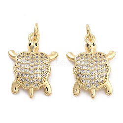 Brass Pave Clear Cubic Zirconia Pendants, Tortoise, with Jump Ring, Tortoise, 20x15x4.5mm, Hole: 5mm(KK-U009-12E-G)