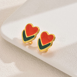 Fashionable Classic Casual Alloy Stud Earrings, Real 14K Gold Plated, Heart, 20x15mm(UF8607-3)